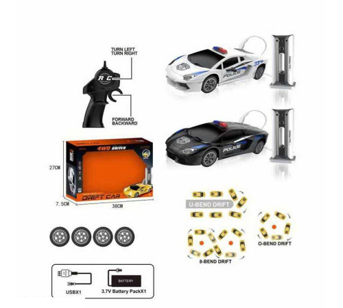 Машина на радіокеруванні 666-851 JA (36) 2 кольори, “Поліція”, функціональна зарядна станція, масштаб 1:24, акум. 3.7V, пульт 2.4G, змінні колеса, аксесуари, підсвічування, викрутка, в коробці