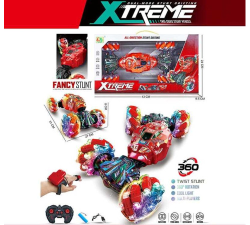 Машина на радіокеруванні 955-233 (20/2) акумулятор - 3.7 V, пульт, браслет, USB - кабель, оберт 360°, зміна положення корпусу, підсвічування, роликові колеса, в коробці