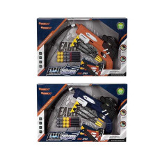 Арбалет 949-14 (36/2) 2 кольори, 3 режими стрільби, підсвічування, механічний принцип роботи, звук орла, 3 стріли з присосками, 4 м’які патрони, 12 пластикових кульок, в коробці