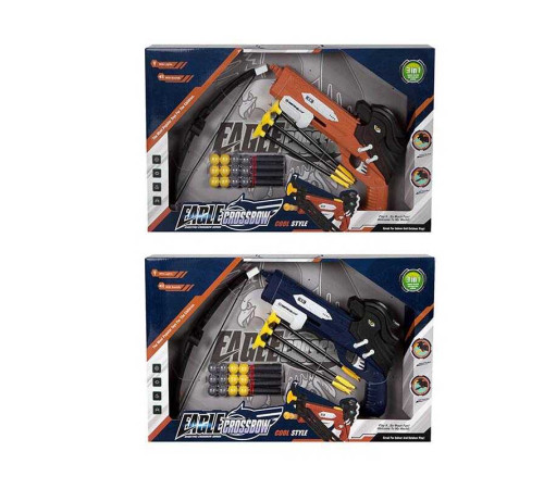 Арбалет 949-14 (36/2) 2 кольори, 3 режими стрільби, підсвічування, механічний принцип роботи, звук орла, 3 стріли з присосками, 4 м’які патрони, 12 пластикових кульок, в коробці