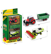 Набір спецтехніки 955-241 (24/2) металопластик, трактор+комбайн, навісне обладнання, знімний причіп, в коробці