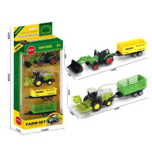 Набір спецтехніки 955-242 (96/2) металопластик, трактор+комбайн, навісне обладнання, 2 знімні причепи, в коробці