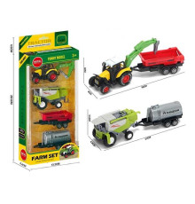 Набір спецтехніки 955-243 (96/2) металопластик, трактор+комбайн, навісне обладнання, 2 знімні причепи, в коробці