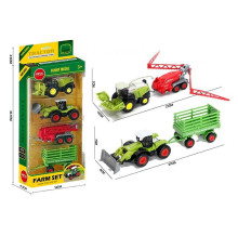 Набір спецтехніки 955-244 (48/2) металопластик, трактор+комбайн, навісне обладнання, 2 знімні причепи, в коробці