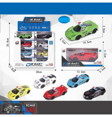 Набір машин QZ 43 J (16/2) ЦІНА ЗА 24 ШТУКИ В БЛОЦІ, 6 видів, "Поліція", металопластик, інерція