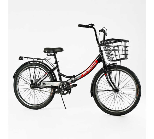 Велосипед складний Corso 24'' Advance AD-24400 (1) + КОШИК, одношвидкісний, складна сталева рама 14'', корзина – в наличии! Купите сейчас у KAZKOVA