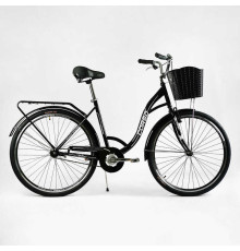 Велосипед міський Corso «FORTUNA» 28`` FR-28163 (1) чорний, одношвидкісний, сталева рама 20``, корзина, багажник
