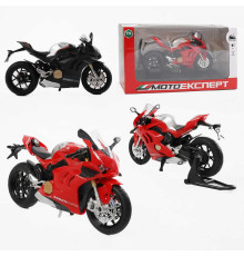 Мотоцикл BG 32-120 (48/2) "Мото Експерт", 2 кольори, металопластик, масштаб 1:12, прогумовані колеса, підсвічування, звук, амортизація, платформа, в коробці