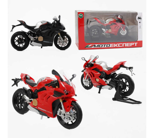 Мотоцикл BG 32-120 (48/2) "Мото Експерт", 2 кольори, металопластик, масштаб 1:12, прогумовані колеса, підсвічування, звук, амортизація, платформа, в коробці
