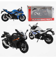Мотоцикл BG 69-325 (48/2) "Мото Експерт", 3 кольори, металопластик, масштаб 1:12, прогумовані колеса, підсвічування, звук, амортизація, платформа, в коробці, ВИДАЄТЬСЯ ТІЛЬКИ МІКС ВИДІВ
