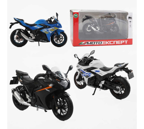 Мотоцикл BG 69-325 (48/2) "Мото Експерт", 3 кольори, металопластик, масштаб 1:12, прогумовані колеса, підсвічування, звук, амортизація, платформа, в коробці, ВИДАЄТЬСЯ ТІЛЬКИ МІКС ВИДІВ