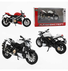 Мотоцикл BG 12-854 (48/2) "Мото Експерт", 2 кольори, металопластик, масштаб 1:12, прогумовані колеса, підсвічування, звук, амортизація, платформа, в коробці