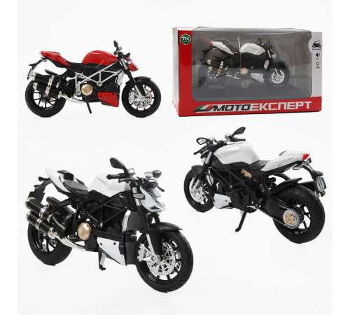 Мотоцикл BG 12-854 (48/2) "Мото Експерт", 2 кольори, металопластик, масштаб 1:12, прогумовані колеса, підсвічування, звук, амортизація, платформа, в коробці