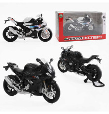Мотоцикл BG 70-199 (48/2) "Мото Експерт", 2 кольори, металопластик, масштаб 1:12, прогумовані колеса, підсвічування, звук, амортизація, платформа, в коробці