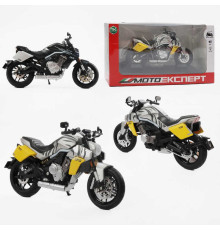 Мотоцикл BG 84-755 (48/2) "Мото Експерт", 2 кольори, металопластик, масштаб 1:12, прогумовані колеса, підсвічування, звук, амортизація, платформа, в коробці