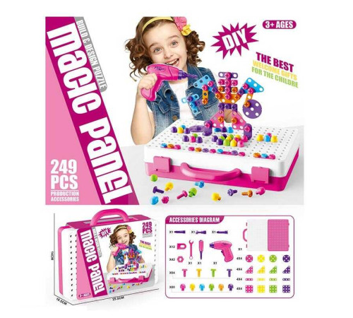 Мозаїка 666-52 (36/2) 249 елементів, електричний шуруповерт, гайковий ключ, викрутка, у валізі