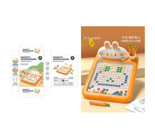 Магнітна мозаїка CL 001 (24) “Зайчик”, 2 магнітних стилуси, 10 двосторонніх карток із завданнями, в коробці