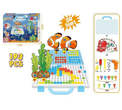 Мозаїка 666-59 (36/2) “Підводний світ”, 193 елементи, шуруповерт на батарейках, гайковий ключ, викрутка, в коробці