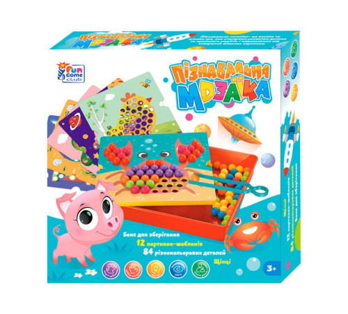 гр Пізнавальна Мозаїка 67941 (12/2) "4FUN Game Club", 84 елементи, 12 картинок-шаблонів, щипці, у коробці гр Пізнавальна Мозаїка 67941 (12/2) "4FUN Game Club", 84 елементи, 12 картинок-шаблонів, щипці, у коробці