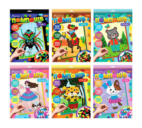 гр Набір для творчості "Мозаїка з помпонів" НТ-35 (12) "Апельсин", в коробці, ВИДАЄТЬСЯ МІКС ВИДІВ