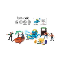 Набір піратів 0807-82 (36) 4 фігурки, човен, підсвічування, парогенератор, муляжі оточення, аксесуари, в пакеті