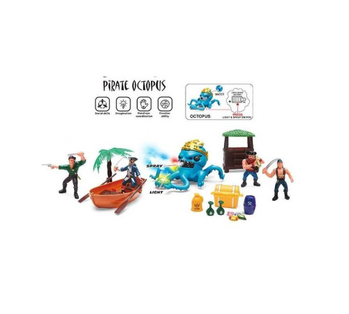 Набір піратів 0807-82 (36) 4 фігурки, човен, підсвічування, парогенератор, муляжі оточення, аксесуари, в пакеті