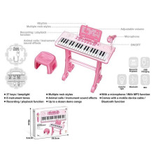 Синтезатор 6655 (8) 37 клавіш, стілець, мікрофон, вбудований акумулятор, Bluetooth, звуки тварин та музичних інструментів, мелодії, 3 AUX-роз'єми, AUX-кабель, USB-AUX кабель, регулювання гучності, функція запису, в коробці