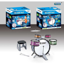 Барабанна установка L 552 (12) стільчик, 4 барабани, 1 барабан із педаллю, 2 палички, 1 металевий диск, в коробці