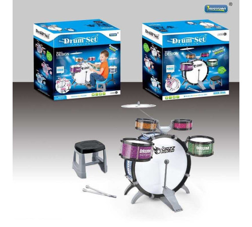 Барабанна установка L 552 (12) стільчик, 4 барабани, 1 барабан із педаллю, 2 палички, 1 металевий диск, в коробці