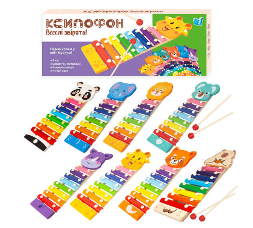 Ксилофон 35692 (36) "WToys", “Тварини”, дерев’яний, 8 нот, молоточки, в коробці, ВИДАЄТЬСЯ ТІЛЬКИ МІКС ВИДІВ