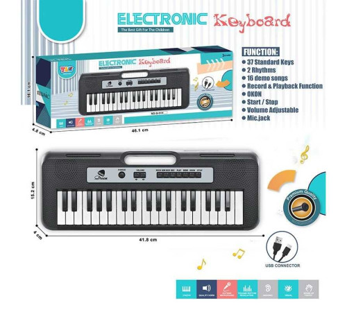 Синтезатор Q 519 (48/2) 37 клавіш, мікрофон, працює від мережі або батарейок, USB-type-c кабель, звуки, мелодії, регулювання гучності, функція запису, в коробці