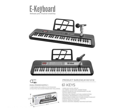 Піаніно 328-73 (12) мікрофон, караоке, 61 клавіша, працює від мережі або батарейок, звук, підсвічування, 3 AUX-роз'єми, AUX-кабель, USB-type-c кабель, регулювання гучності, музика, функція запису, в коробці – в наличии! Купите сейчас у KAZKOVA