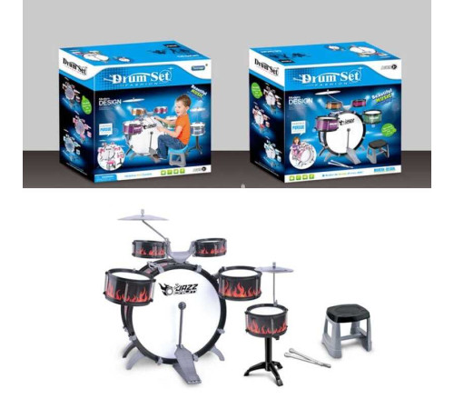 Барабанна установка L 651 (12) стільчик, 5 барабанів, 1 барабан із педаллю, 2 палички, 2 металевих диски, в коробці