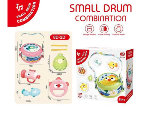 Музичні інструменти 8 D 2 C (36) барабан, бубон, маракаси-брязкальця, труба, барабанні палички, ремінці, гумові елементи, в коробці