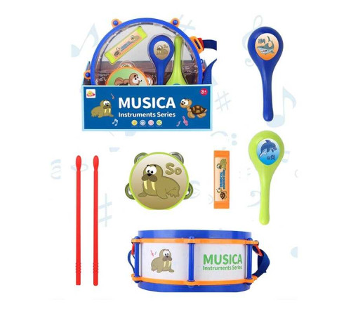 Набір музичних інструментів 717 (24) барабан: 28х28х12 см, барабанні палички, маракаси, бубон, кастаньєти, ремінець, в коробці