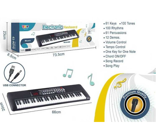 Синтезатор Q 888 (16) 61 клавіш, 12 мелодії, 100 тонів, 100 ритмів, від батарейок та від мережі, у коробці