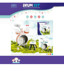 Барабанна установка 3902 E (8) 2 кольори, стільчик, 2 барабани, 1 барабан із педаллю, 2 палички, 1 металевий диск, в коробці