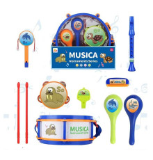 Набір музичних інструментів 717 A (24) барабан: 28х28х12 см, барабанні палички, маракаси, бубон, колотушка, свисток, сопілочка, дудка, ремінець, в коробці