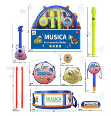 Набір музичних інструментів 818 A (18/2) 7 елементів, чуттєва мембрана, барабан, гітара, сопілка, бубон, губна гармошка, маракаси, в коробці