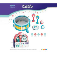 Набір музичних інструментів 3504 E (24) 2 кольори, барабан: 28х28х11.5 см, барабанні палички, маракаси, бубон, кастаньєти, ремінець, в коробці