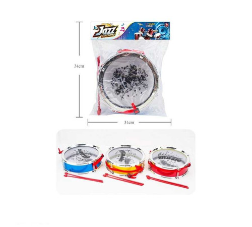 Барабан B 3283-5 (72/2) 3 види, ремінець, палички, в пакеті, ВИДАЄТЬСЯ МІКС ВИДІВ