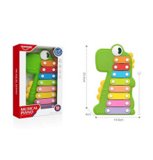 Ксилофон HE 8012 (24) "Динозаврик", 8 металевих пластин, молоточок, в коробці