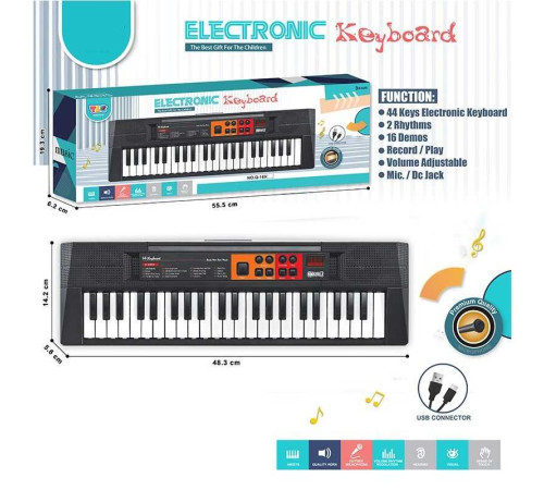Синтезатор Q 169 (36/2) піаніно, звук, працює від мережі та батарейок, USB Type-C кабель,16 мелодій, регулювання гучності, мікрофон, в коробці