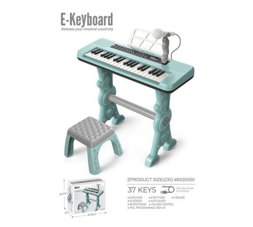 Піаніно 328-69 (10) мікрофон, стілець, 37 клавіш, працює від мережі або батарейок, звук, мелодії, 2 AUX-роз'єми, USB-type-c кабель, регулювання гучності, функція запису, в коробці – в наличии! Купите сейчас у KAZKOVA