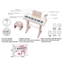 Синтезатор 6655 A (8) 37 клавіш, стілець, мікрофон, вбудований акумулятор, Bluetooth, звуки тварин та музичних інструментів, мелодії, 3 AUX-роз'єми, AUX-кабель, USB-AUX кабель, регулювання гучності, функція запису, в коробці