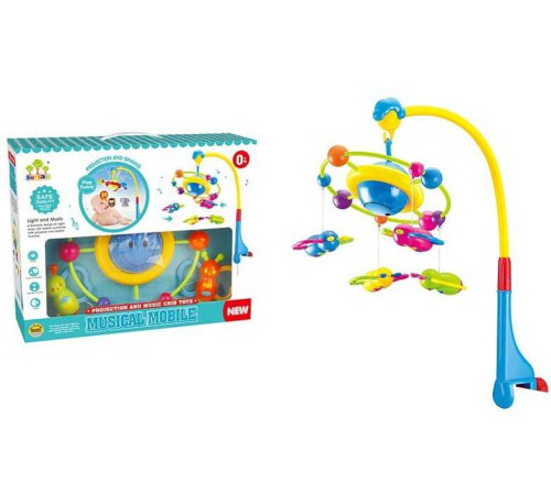 Карусель SL 81016 A (18) 3 режими, 4 підвіски-брязкальця, проєктор, колискова мелодія, на батарейках, в коробці