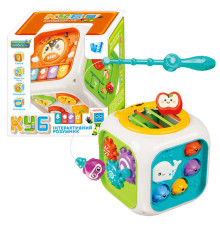 Куб "Інтерактивний розумник" 30671 (32) "WToys", ОЗВУЧУВАННЯ УКРАЇНСЬКОЮ МОВОЮ, “Вивчаємо цифри”, “Скоромовки”, “Казки”, “Зіграй мелодію”, пісеньки, барабанчик, підсвічування, магнітна риболовля, сортер, пальчикові ігри, в коробці