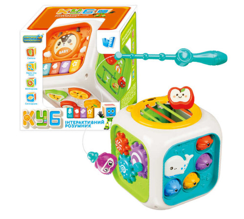 Куб "Інтерактивний розумник" 30671 (32) "WToys", ОЗВУЧУВАННЯ УКРАЇНСЬКОЮ МОВОЮ, “Вивчаємо цифри”, “Скоромовки”, “Казки”, “Зіграй мелодію”, пісеньки, барабанчик, підсвічування, магнітна риболовля, сортер, пальчикові ігри, в коробці – в наличии! Купите сейчас у KAZKOVA