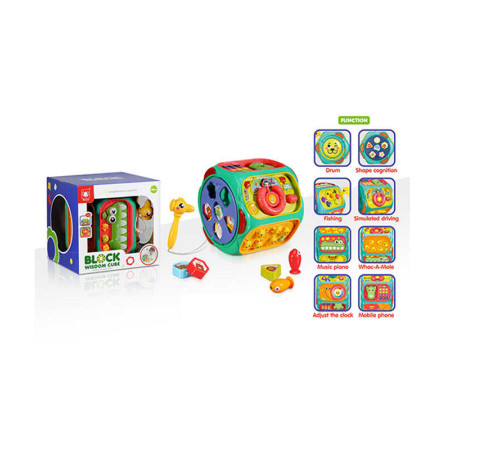 Ігровий центр 856 (18) озвучення англ. мовою, казки, мелодії, підсвічування, звуки, піаніно, барабан, геометричний сортер, мінікермо, телефон, годинник, магнітна гра, в коробці