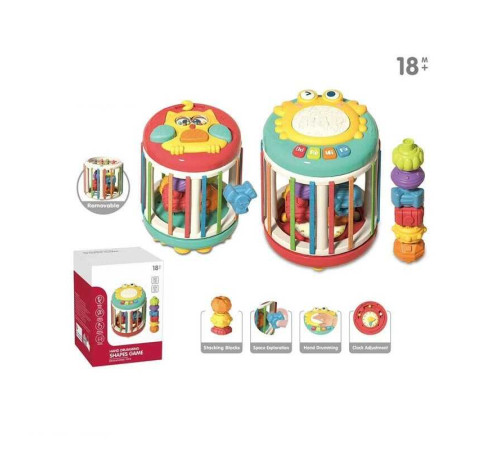 Ігровий центр YL 521 (48) еластичні решітки, підсвічування, пальчикові ігри, піаніно, годинник, режими гри, регулювання гучності, мелодії, ноти, звуки, брязкальце-конструктор, в коробці